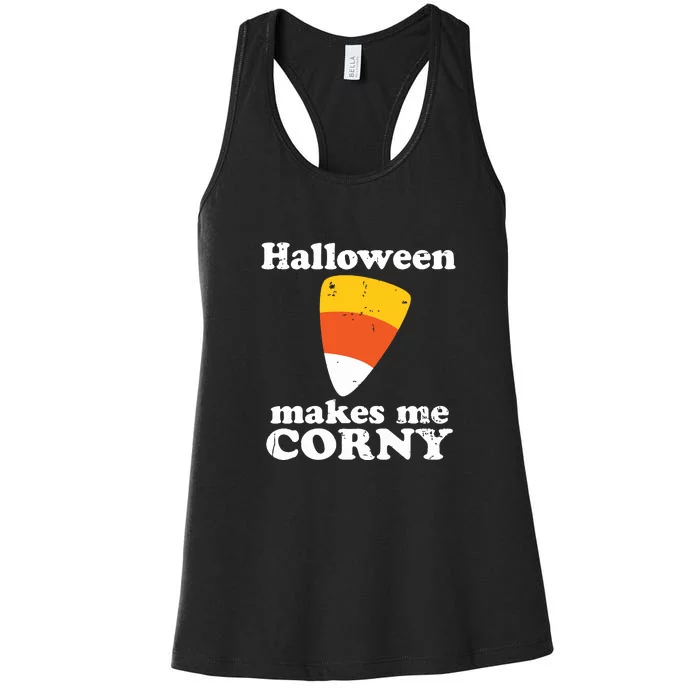 Halloween Makes Me Corny Funny Candy Corn Retro Women's Racerback Tank