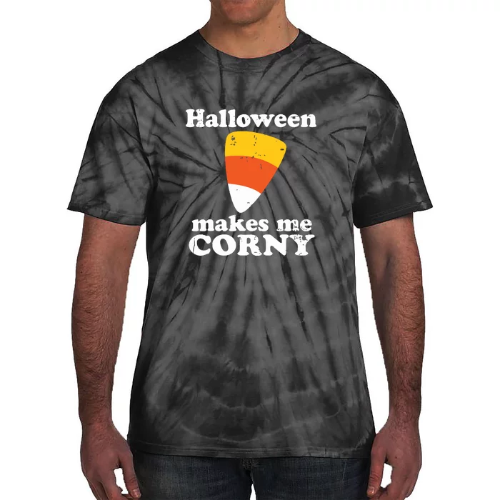 Halloween Makes Me Corny Funny Candy Corn Retro Tie-Dye T-Shirt