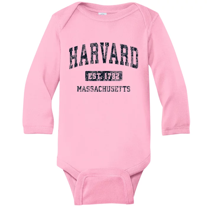 H.A.R.V.A.R.D Massachusetts Ma Vintage Athletic Sports Design Baby Long Sleeve Bodysuit