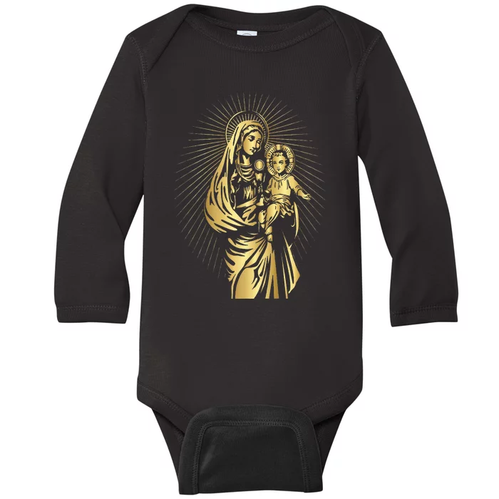 Holy Mother Mary Mother of Jesus Vintage Catholic Baby Long Sleeve Bodysuit