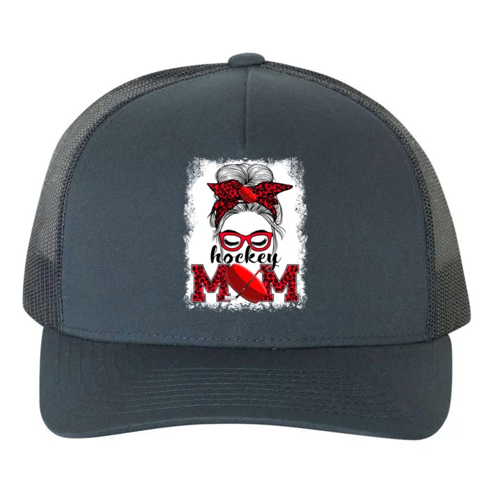 Hockey Mom Mother's Day Game Day Messy Bun Leopard Meaningful Gift Yupoong Adult 5-Panel Trucker Hat