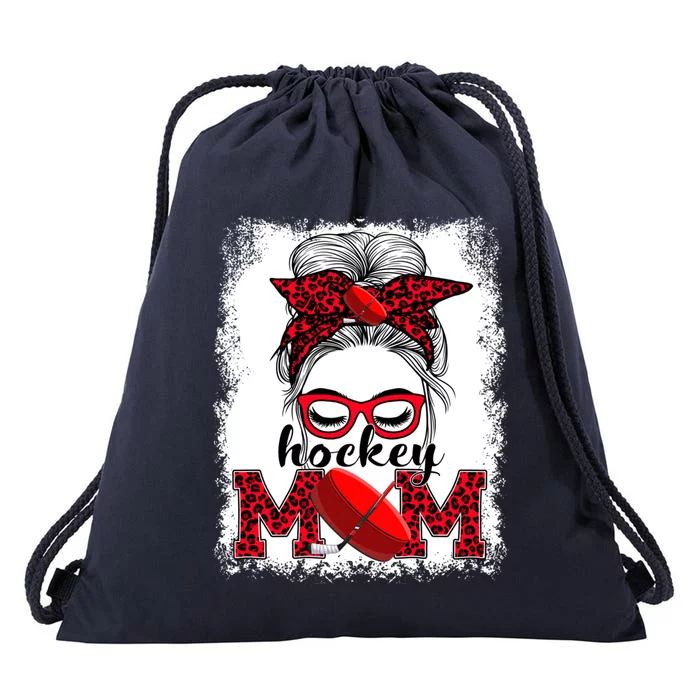 Hockey Mom Mother's Day Game Day Messy Bun Leopard Meaningful Gift Drawstring Bag