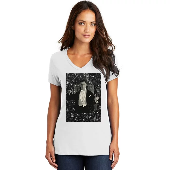 Horror Movie Monster Halloween Count Dracula Vampire Women's V-Neck T-Shirt