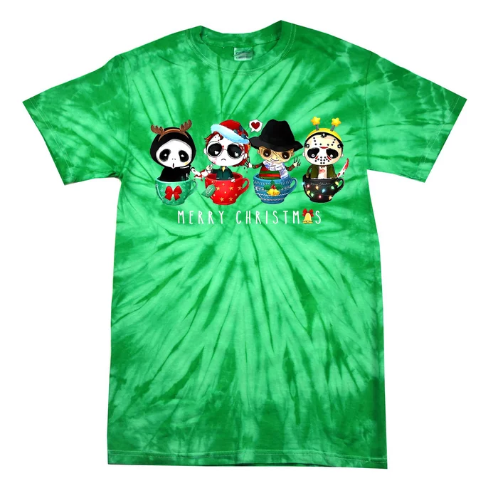 Horror Movie Merry Christmas Chibi Characters Tie-Dye T-Shirt