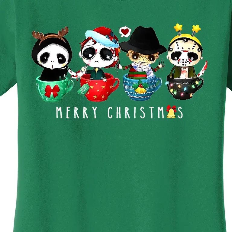 Horror Movie Merry Christmas Chibi Characters Women's T-Shirt