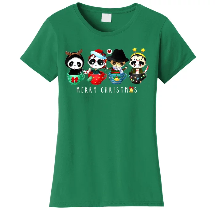 Horror Movie Merry Christmas Chibi Characters Women's T-Shirt