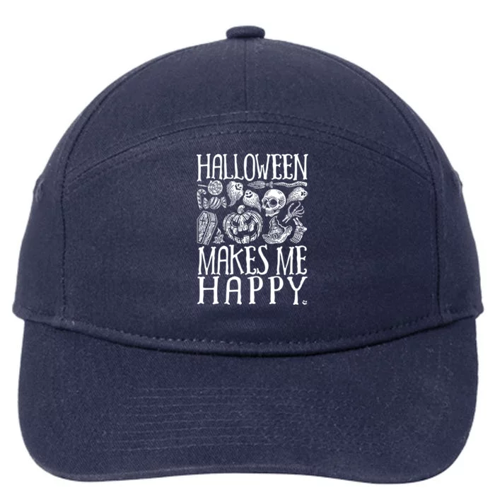 Halloween Makes Me Happy Spooky Scene Gift 7-Panel Snapback Hat