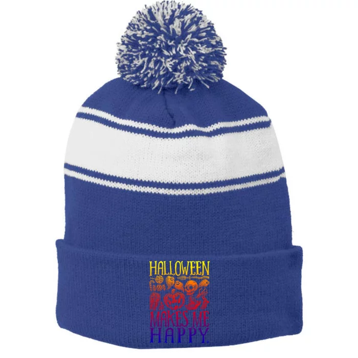 Halloween Makes Me Happy Spooky Stuff Gift Stripe Pom Pom Beanie