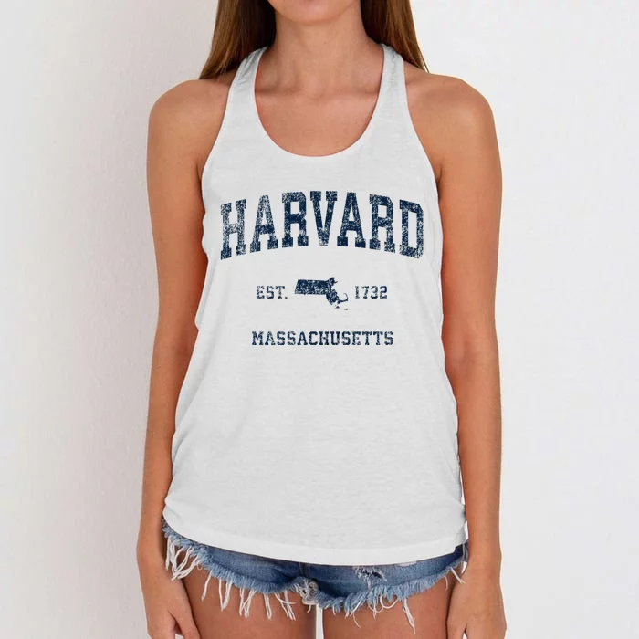 H.A.R.V.A.R.D Massachusetts Ma Vintage Sports Design Women's Knotted Racerback Tank