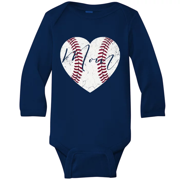 Heart Mom MotherS Day Christmas Baseball Softball Gift Baby Long Sleeve Bodysuit