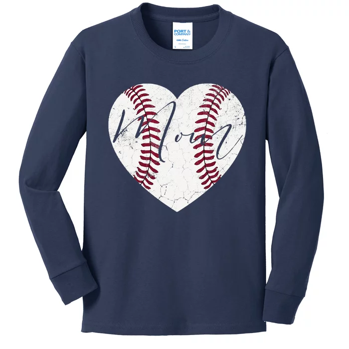 Heart Mom MotherS Day Christmas Baseball Softball Gift Kids Long Sleeve Shirt