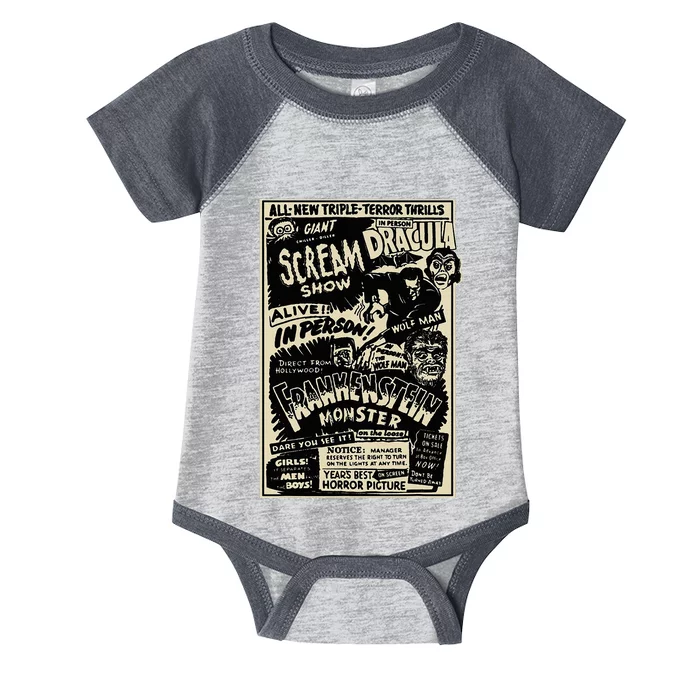 Horror Movie Monster Mummy Dracula Werewolf Frankenstein Infant Baby Jersey Bodysuit