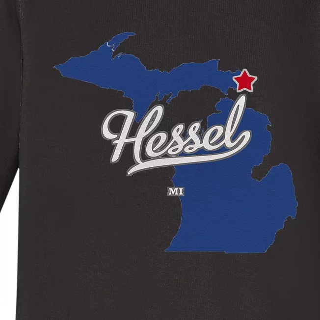 Hessel Michigan MI Map Baby Long Sleeve Bodysuit