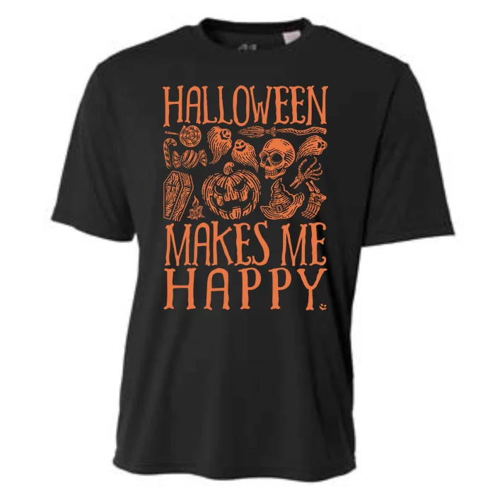 Halloween Makes Me Happy Spooky Scene Gift Cooling Performance Crew T-Shirt