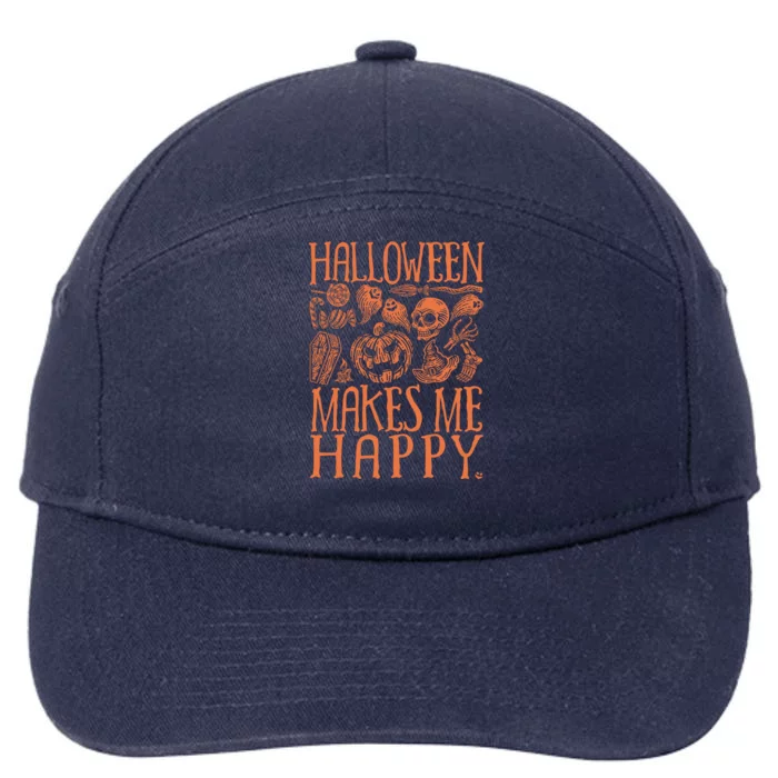 Halloween Makes Me Happy Spooky Scene Gift 7-Panel Snapback Hat