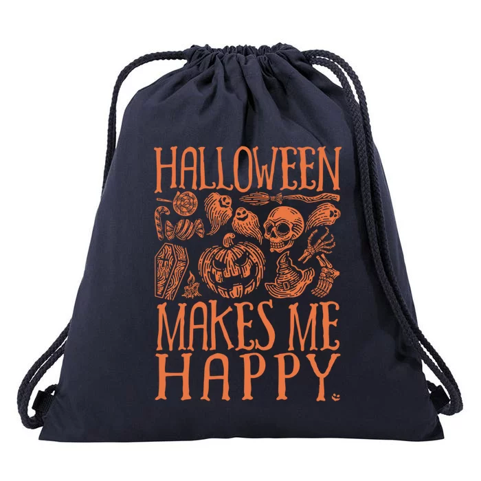 Halloween Makes Me Happy Spooky Scene Gift Drawstring Bag