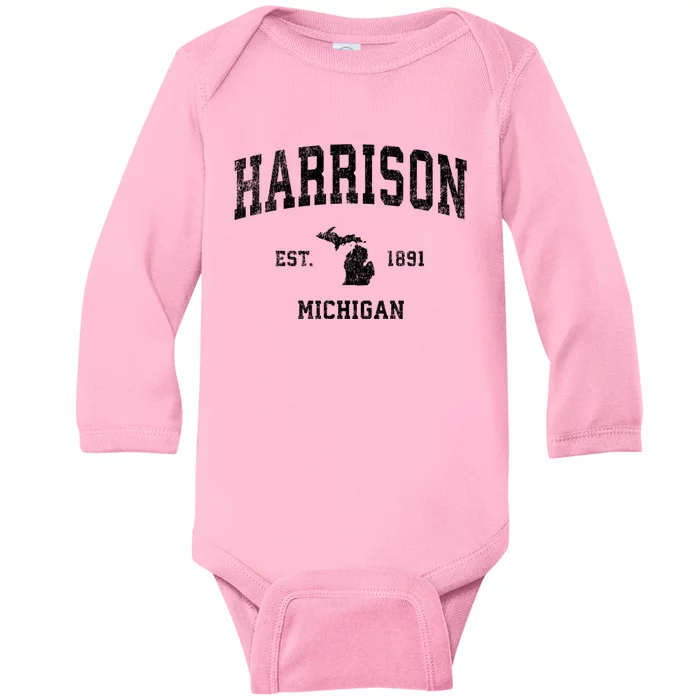 Harrison Michigan Mi Vintage Established Sports Design Baby Long Sleeve Bodysuit