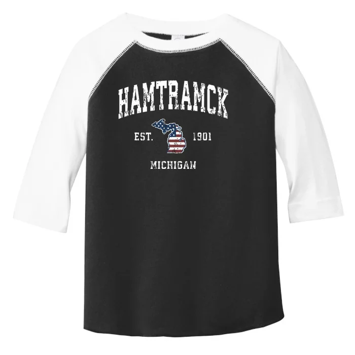 Hamtramck Michigan Mi Vintage American Flag Sports Design Toddler Fine Jersey T-Shirt