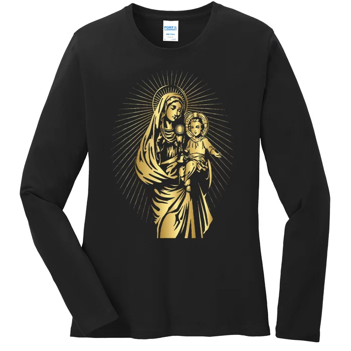 Holy Mother Mary Mother Of Jesus Vintage Catholic Art Women Ladies Long Sleeve Shirt