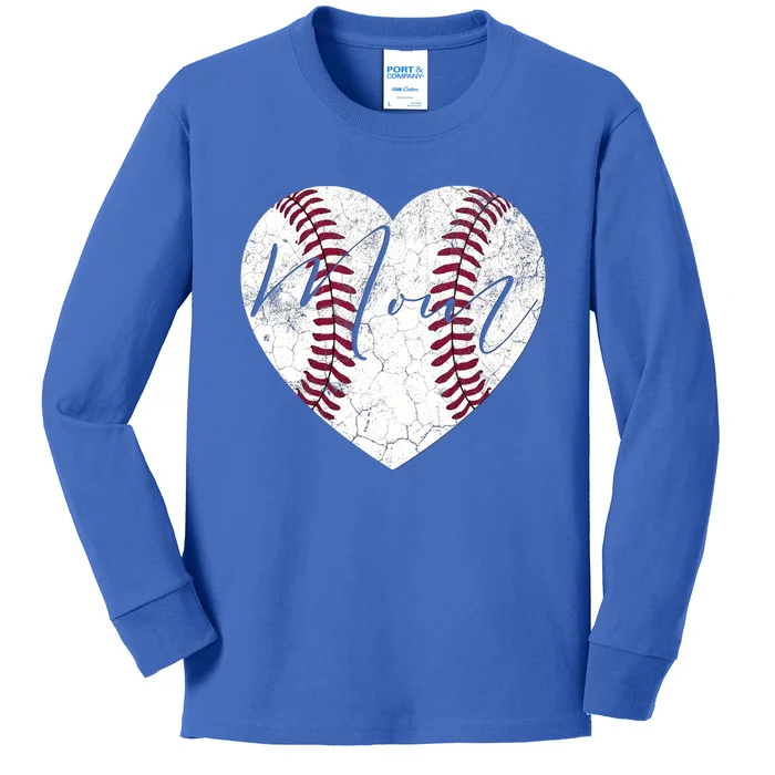 Heart Mom Mother's Day Christmas Baseball Softball Gift Meaningful Gift Kids Long Sleeve Shirt