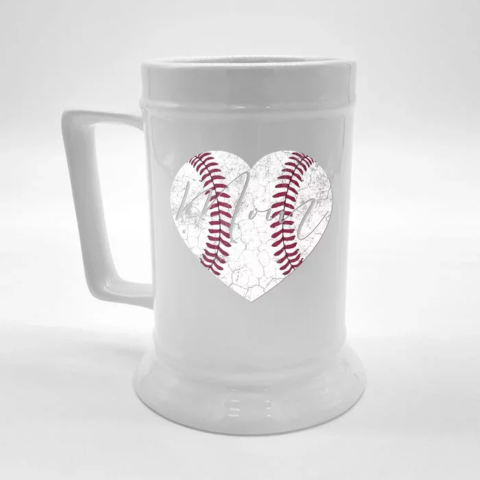 Heart Mom Mother's Day Christmas Baseball Softball Gift Meaningful Gift Front & Back Beer Stein