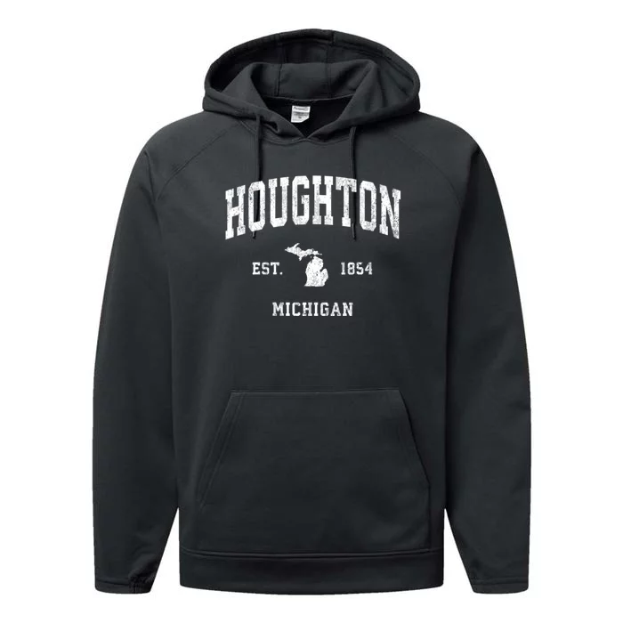 Houghton Michigan Mi Vintage Athletic Performance Fleece Hoodie