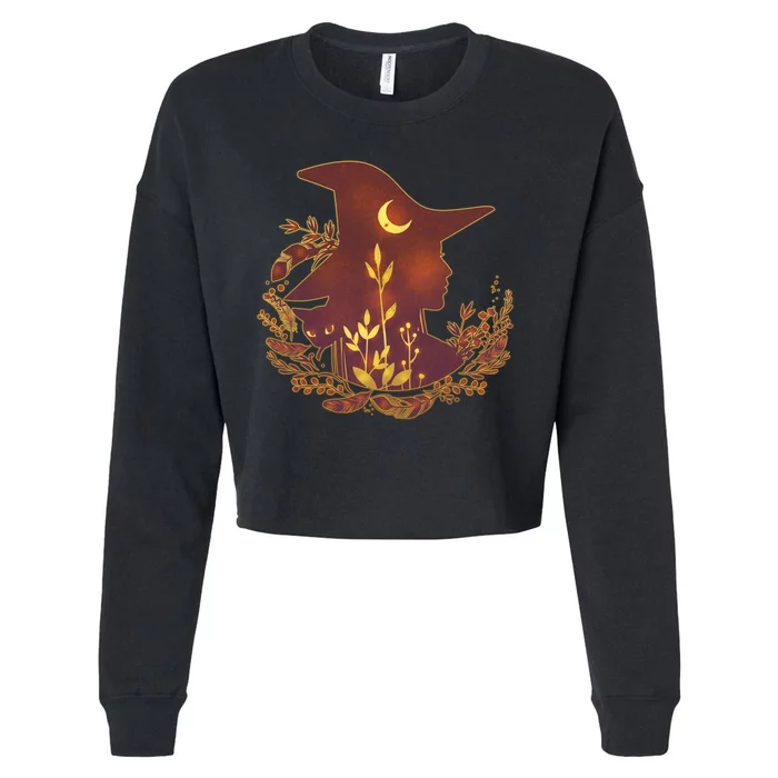 Halloween Mystical Nature Witch Cropped Pullover Crew