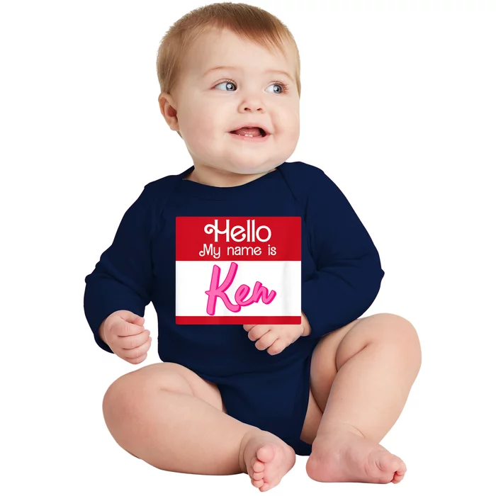 Hello My Name Is Ken Halloween Funny Name Tag Personalized Baby Long Sleeve Bodysuit