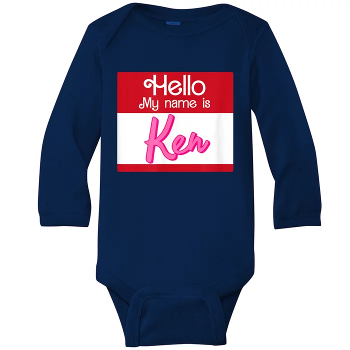 Hello My Name Is Ken Halloween Funny Name Tag Personalized Baby Long Sleeve Bodysuit