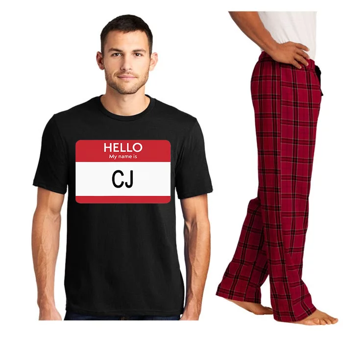 Hello My Name Is Cj Name Tag Sticker Label Pajama Set