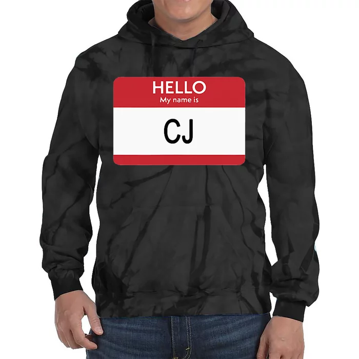 Hello My Name Is Cj Name Tag Sticker Label Tie Dye Hoodie