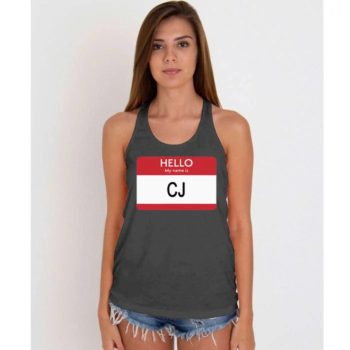 Hello My Name Is Cj Name Tag Sticker Label Women's Knotted Racerback Tank