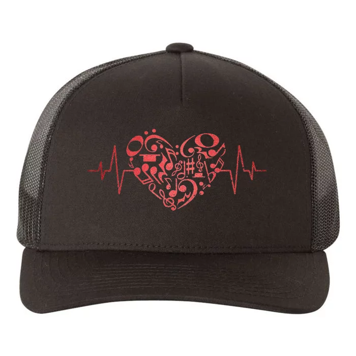 Heart Music Notes Musician Heartbeat Music Lover Music Yupoong Adult 5-Panel Trucker Hat