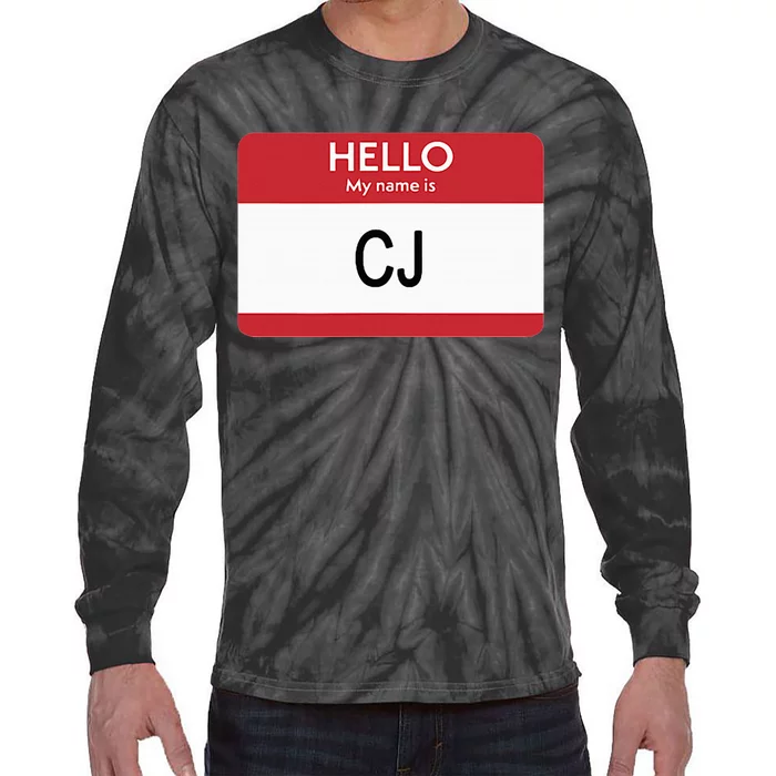 Hello My Name Is Cj Name Tag Sticker Label Tie-Dye Long Sleeve Shirt