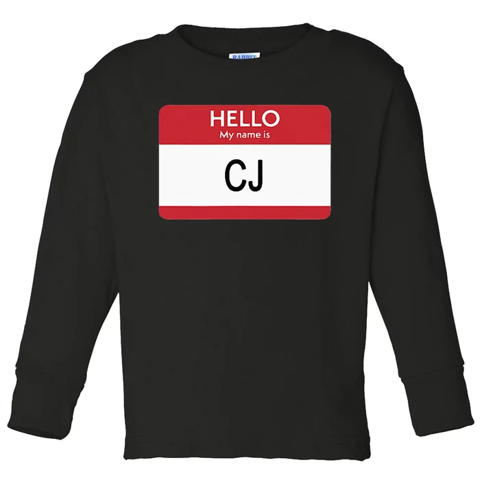 Hello My Name Is Cj Name Tag Sticker Label Toddler Long Sleeve Shirt