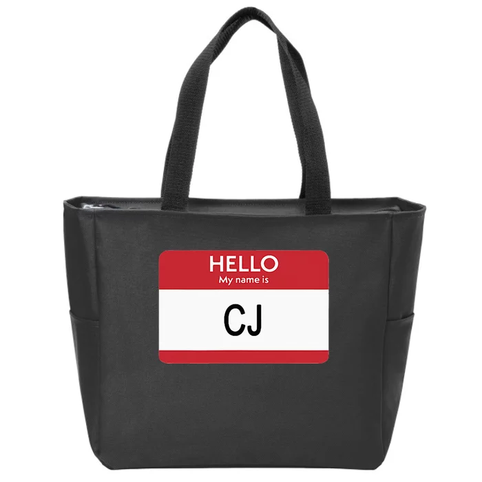 Hello My Name Is Cj Name Tag Sticker Label Zip Tote Bag