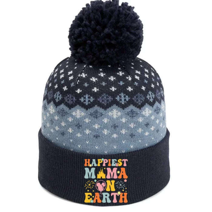 Happiest Mama On Earth Retro Groovy Mom Happy Mothers Day The Baniff Cuffed Pom Beanie