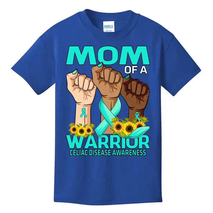 Hand Mom Of A Warrior Celiac Disease Awareness Sunflower Gift Kids T-Shirt