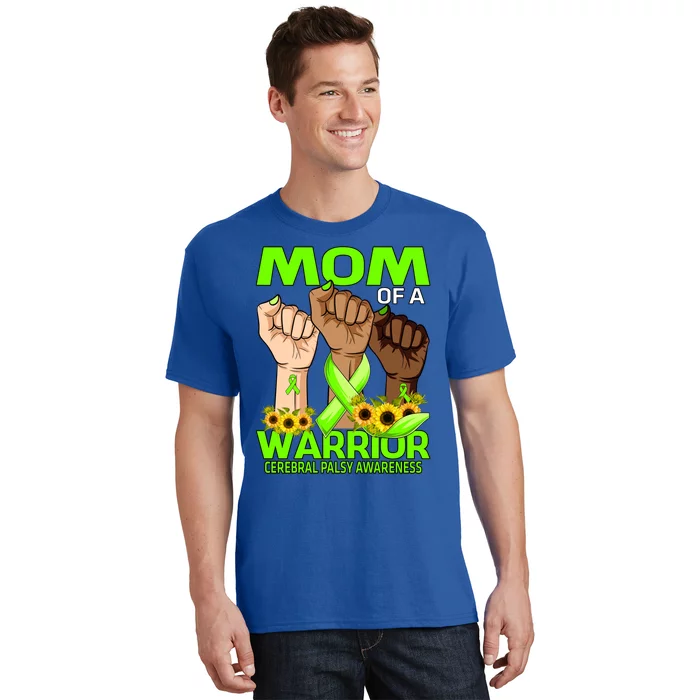 Hand Mom Of A Warrior Cerebral Palsy Awareness Sunflower Cool Gift T-Shirt