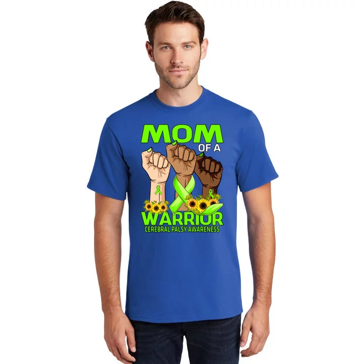 Hand Mom Of A Warrior Cerebral Palsy Awareness Sunflower Cool Gift Tall T-Shirt