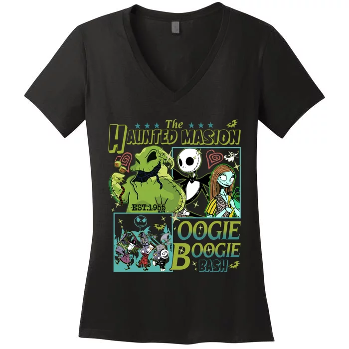 Haunted Mansion Oogie Boogie Bash Halloween Nightmare Characters Women's V-Neck T-Shirt