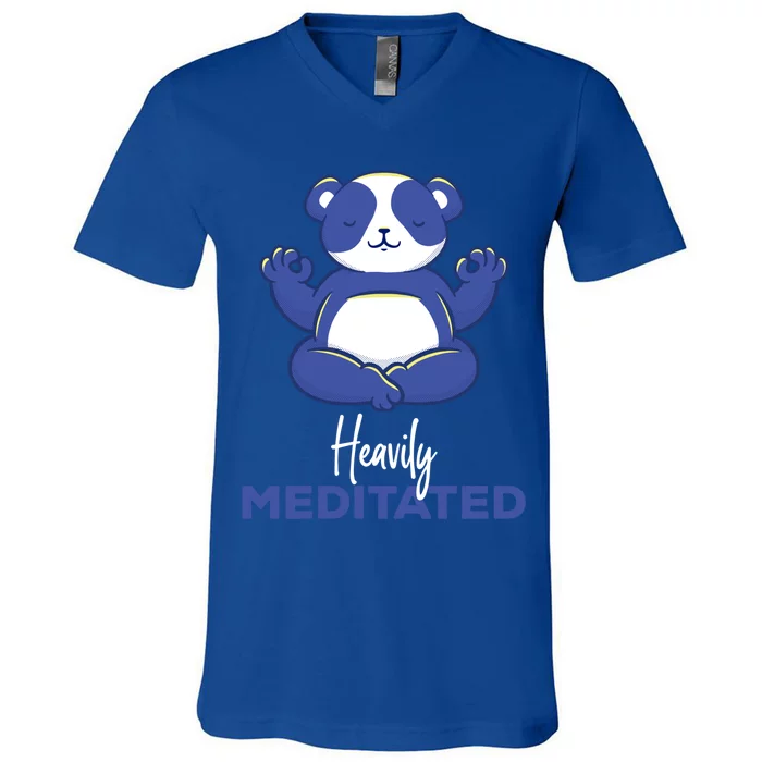 Heavily Meditated Panda Meditation Tranquility Funny Gift V-Neck T-Shirt