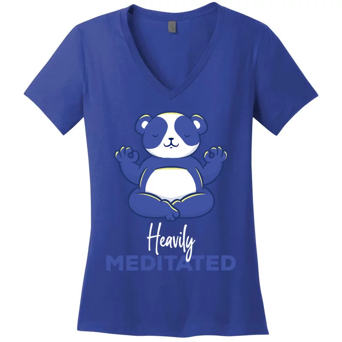 Heavily Meditated Panda Meditation Tranquility Funny Gift Women's V-Neck T-Shirt