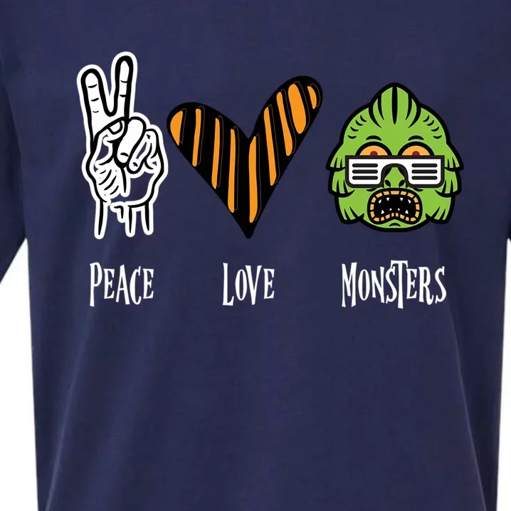 Halloween Monster Peace Love Halloween Cute Gift Sueded Cloud Jersey T-Shirt