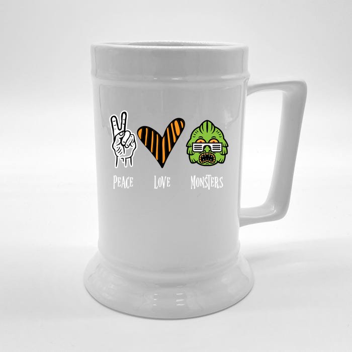 Halloween Monster Peace Love Halloween Cute Gift Front & Back Beer Stein