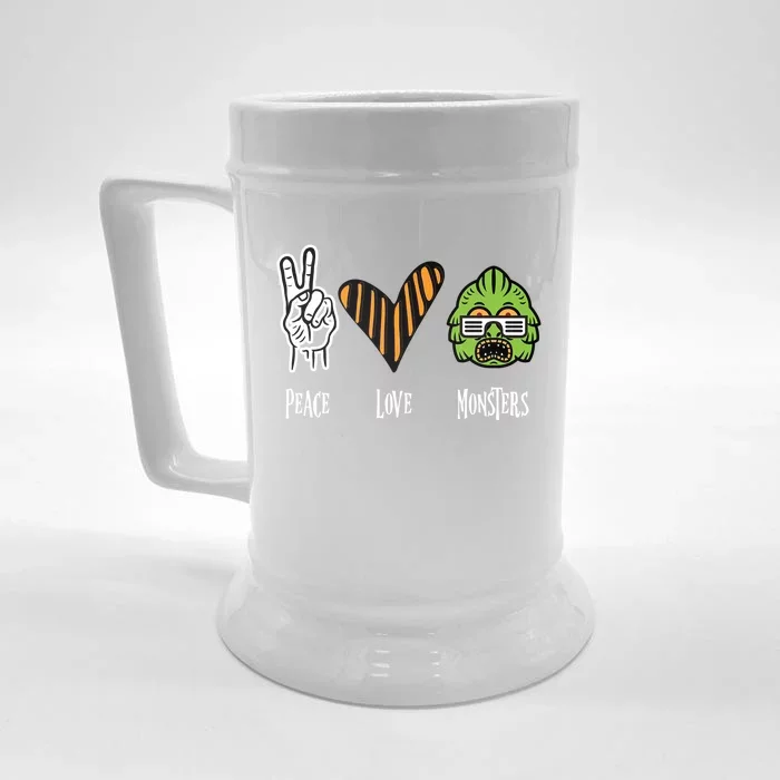 Halloween Monster Peace Love Halloween Cute Gift Front & Back Beer Stein