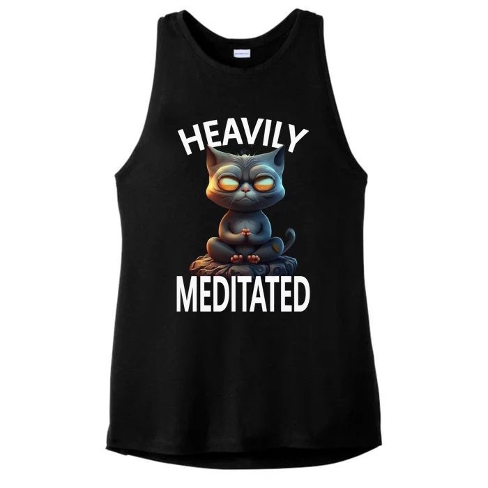 Heavily Meditated Spiritual Zen Cat Namaste Yoga Meditation Gift Ladies Tri-Blend Wicking Tank