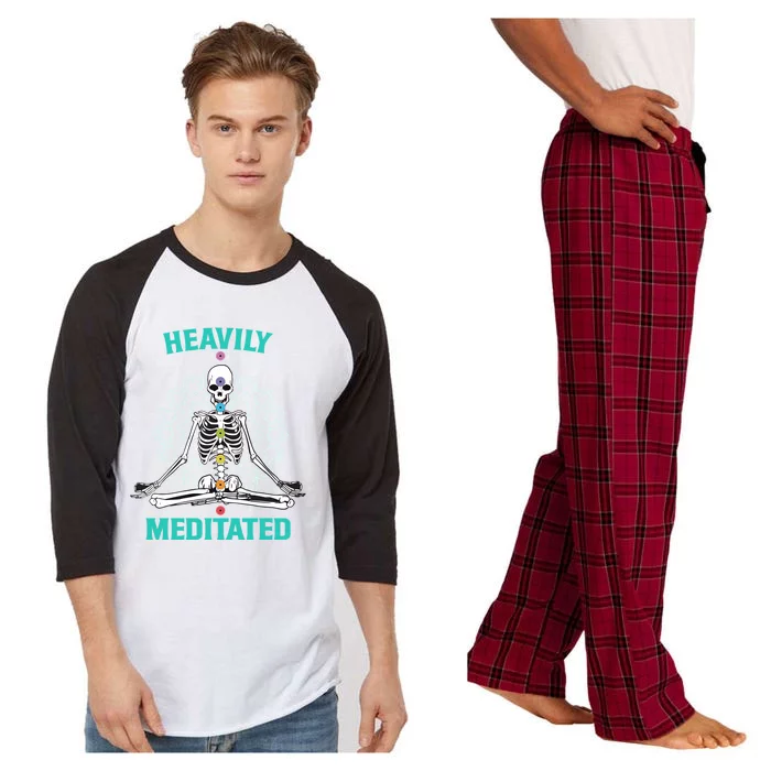 Heavily Meditated Skeleton Funny Yoga Meditation Pun Cool Gift Raglan Sleeve Pajama Set