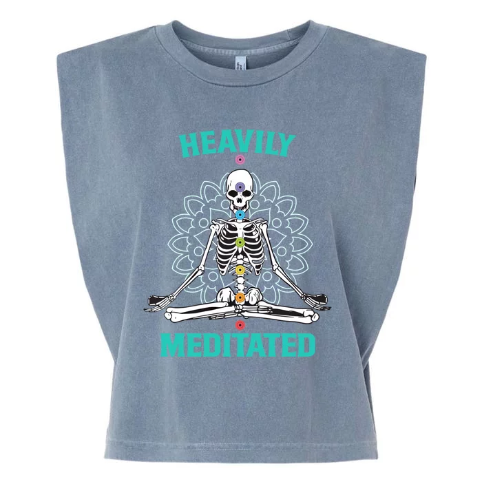 Heavily Meditated Skeleton Funny Yoga Meditation Pun Cool Gift Garment-Dyed Women's Muscle Tee