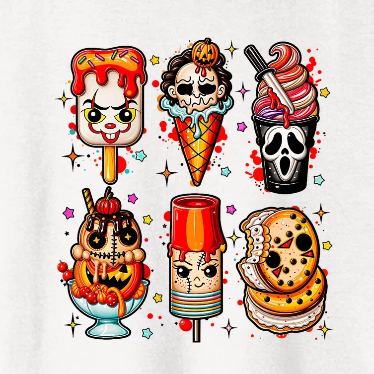 Horror Movie Summer Popsicle Halloween Ice Cream Summerween Women's Crop Top Tee